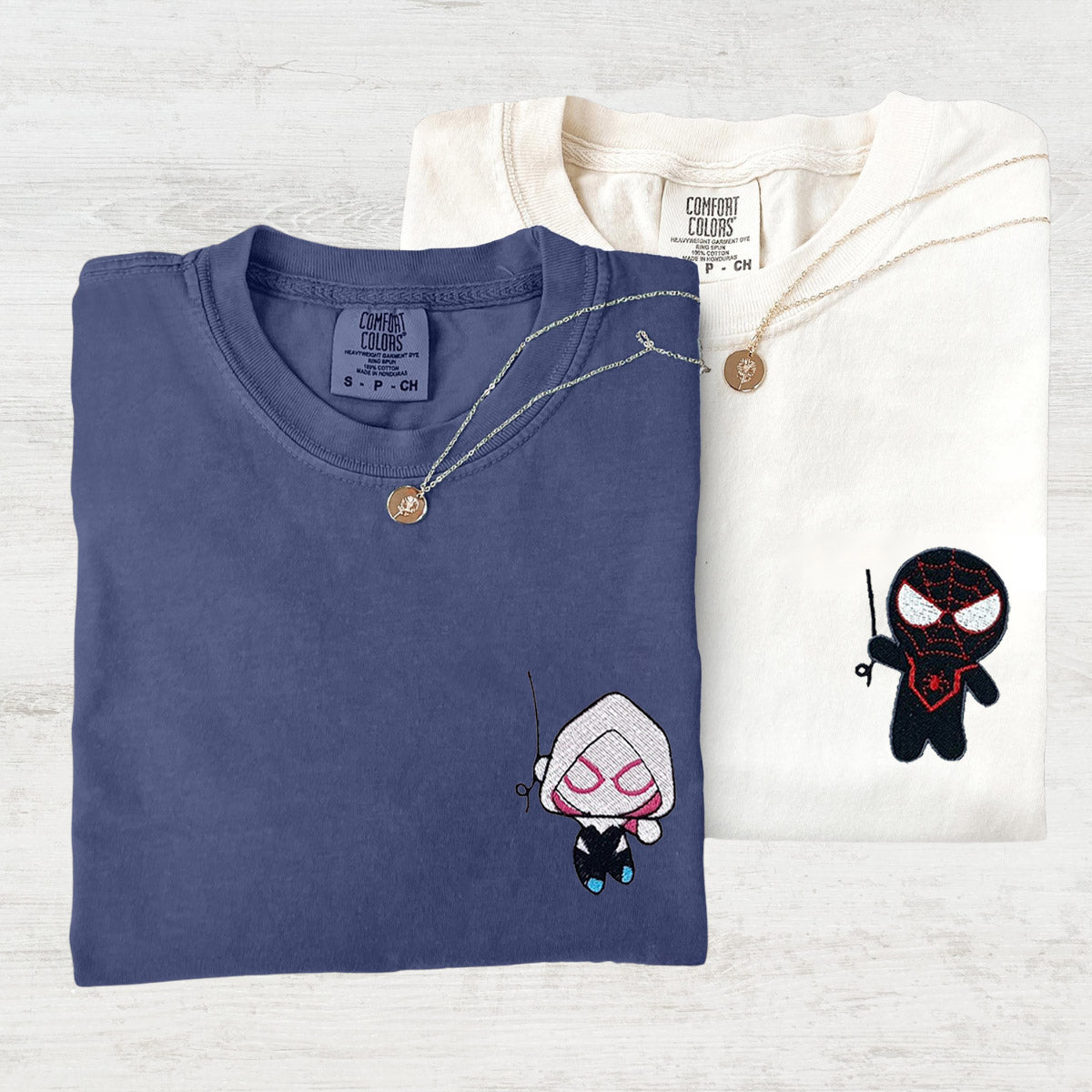 Custom Embroidered Cute Superhero T-shirts for Couples