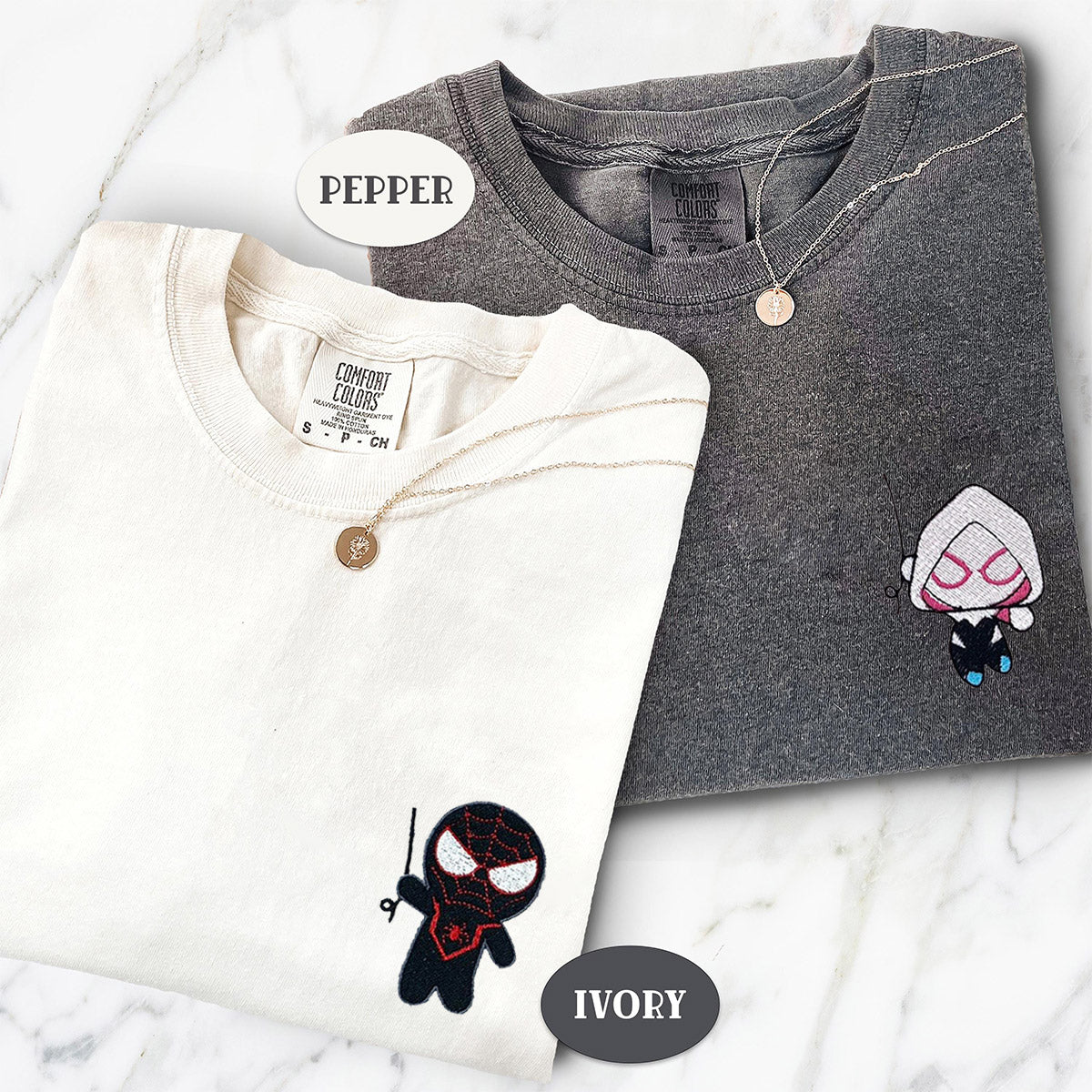 Custom Embroidered Cute Superhero T-shirts for Couples