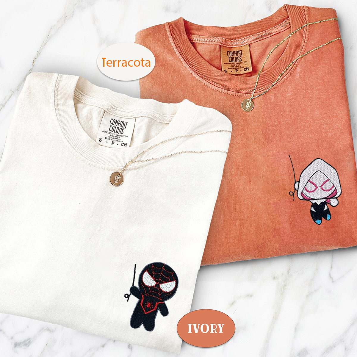 Custom Embroidered Cute Superhero T-shirts for Couples