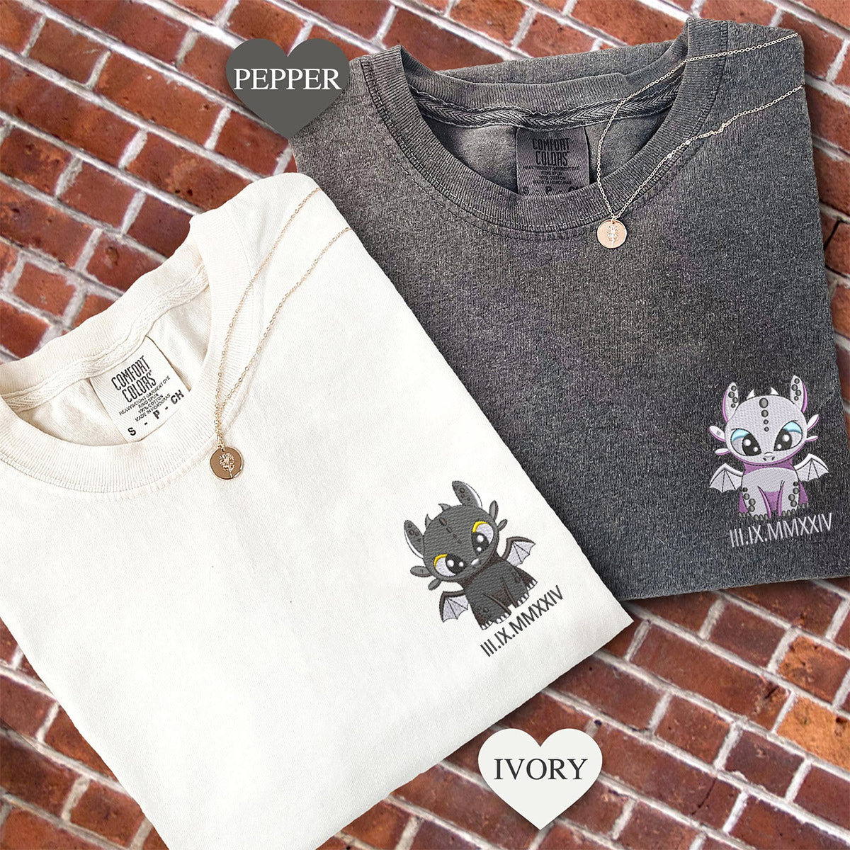 Custom Embroidered Dragon's Lovely Characters Matching T-shirts for Couples