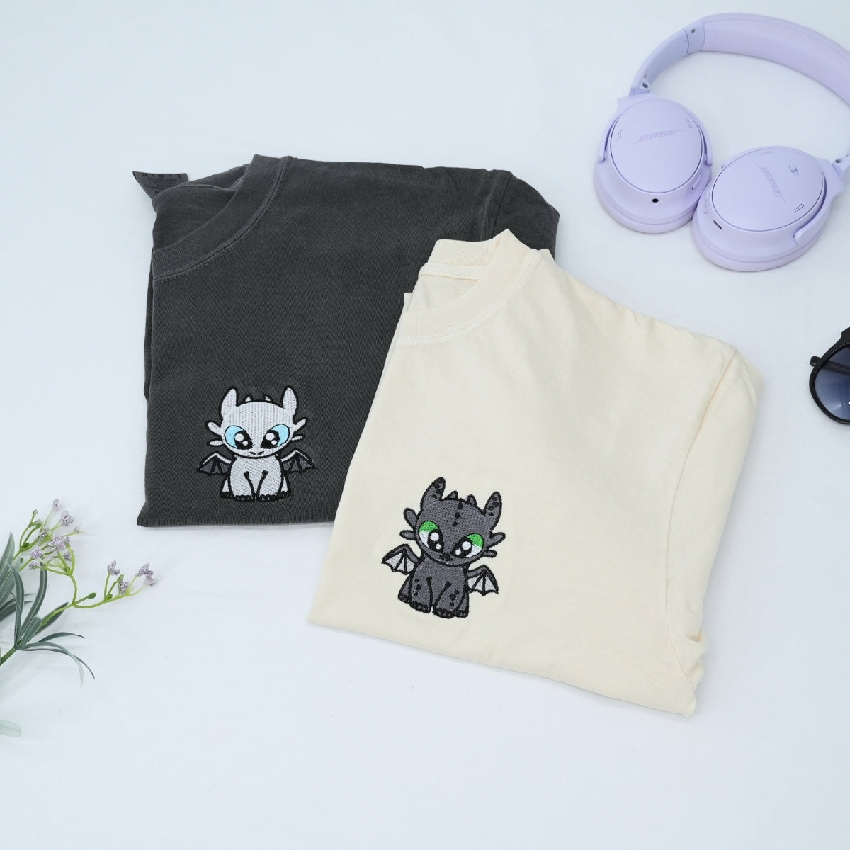 Custom Embroidered Dragon's Lovely Characters Matching T-shirts for Couples