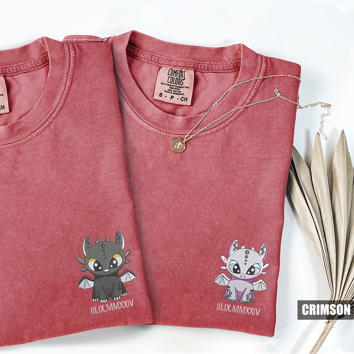 Custom Embroidered Dragon's Lovely Characters Matching T-shirts for Couples