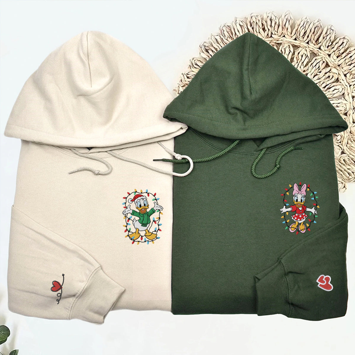 Custom Embroidered Duck Couple Christmas Sweatshirt | Cozy Holiday Hoodie Matching for Couples