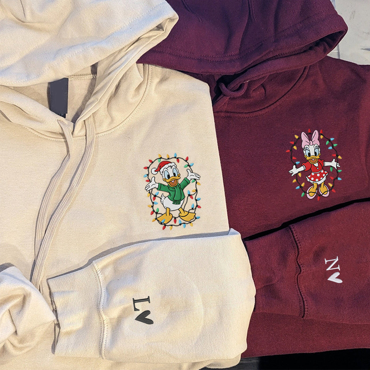 Custom Embroidered Duck Couple Christmas Sweatshirt | Cozy Holiday Hoodie Matching for Couples