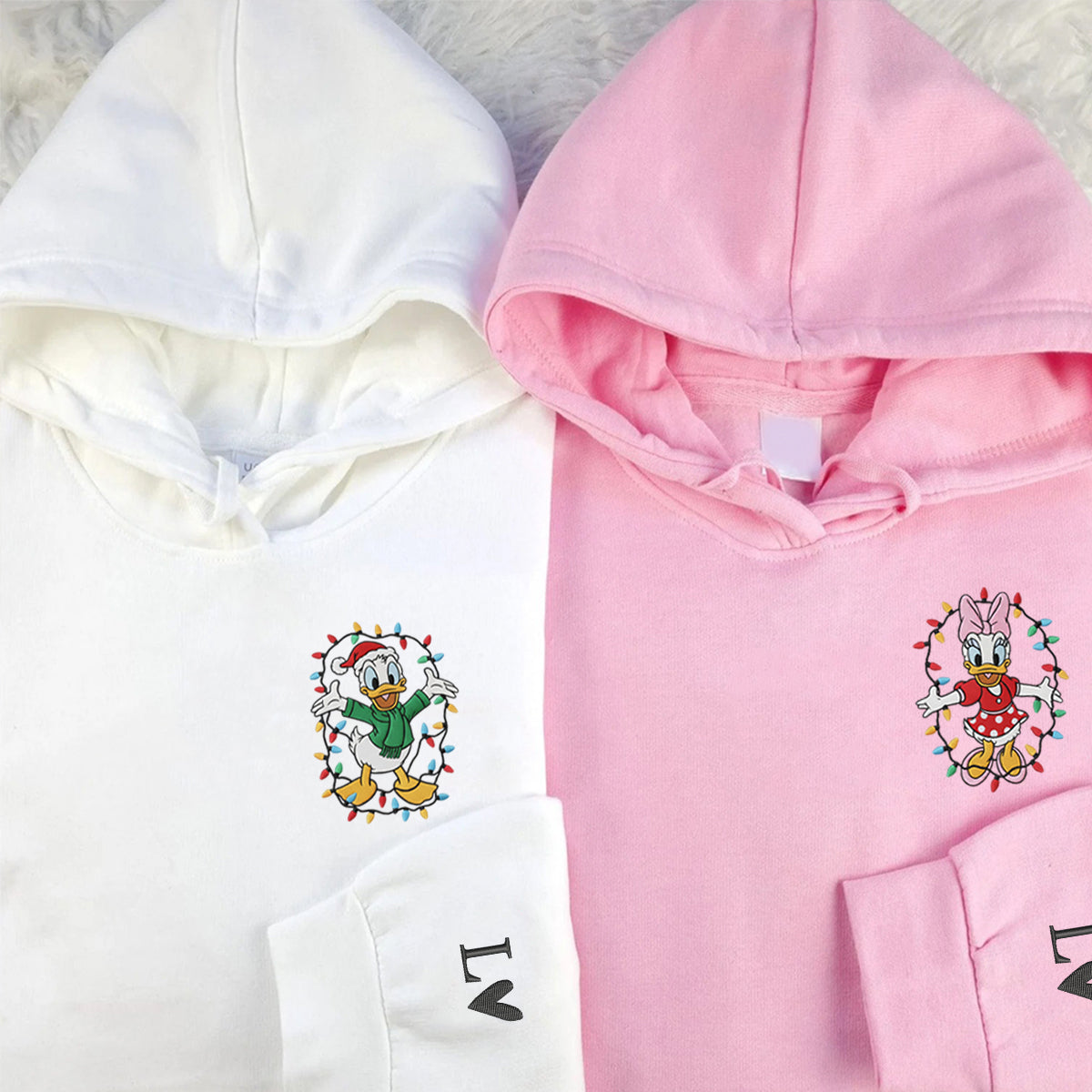 Custom Embroidered Duck Couple Christmas Sweatshirt | Cozy Holiday Hoodie Matching for Couples