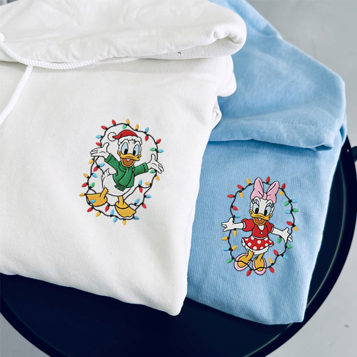 Custom Embroidered Duck Couple Christmas Sweatshirt | Cozy Holiday Hoodie Matching for Couples