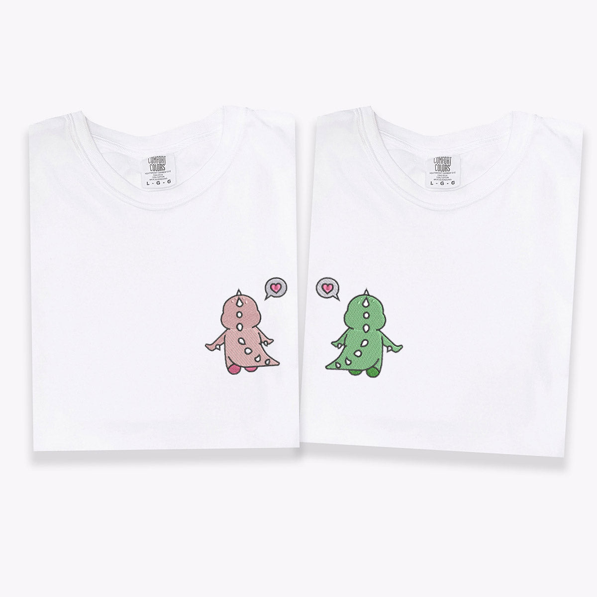 Custom Embroidered Funny Cartoon Dinosaur T-shirts for Couples