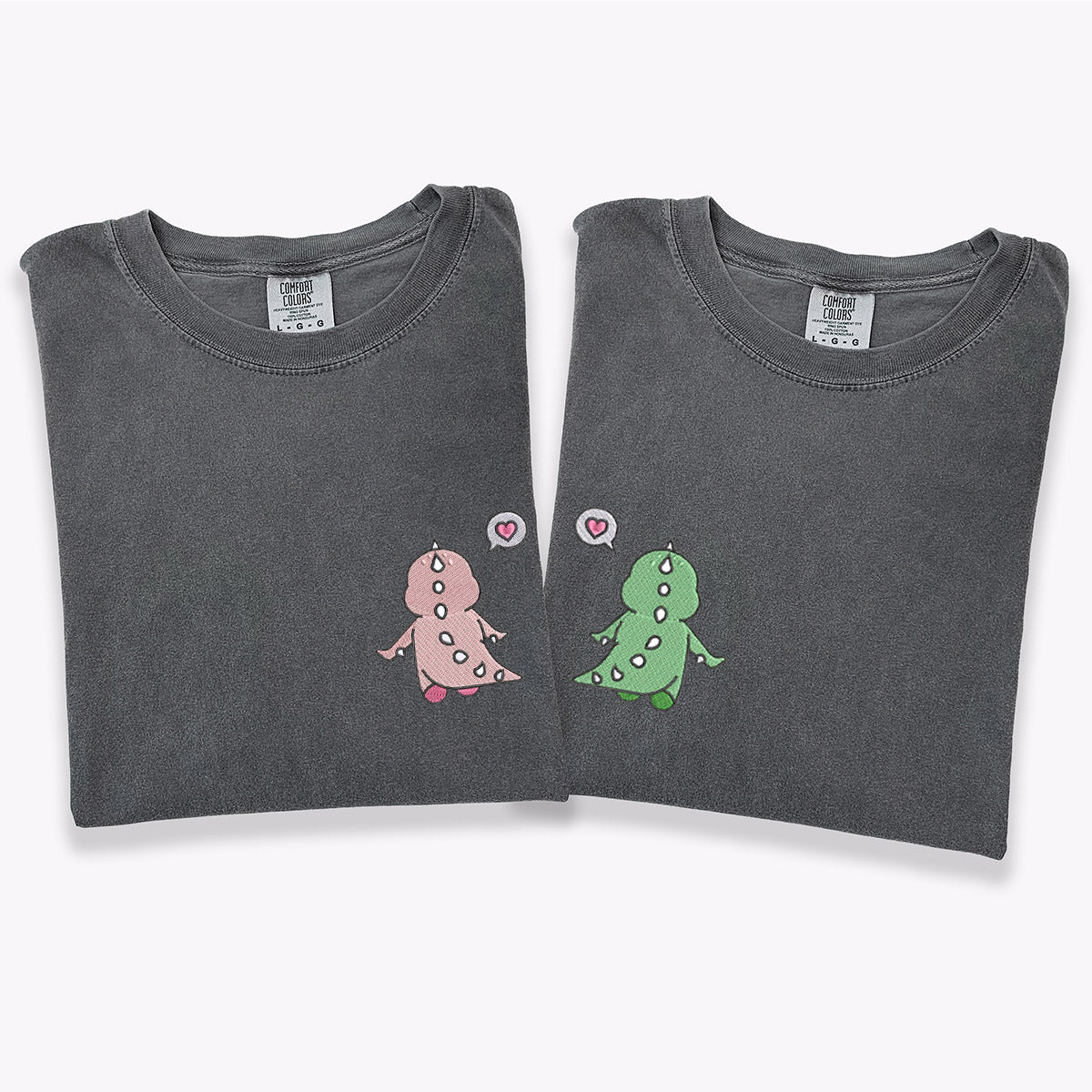 Custom Embroidered Funny Cartoon Dinosaur T-shirts for Couples