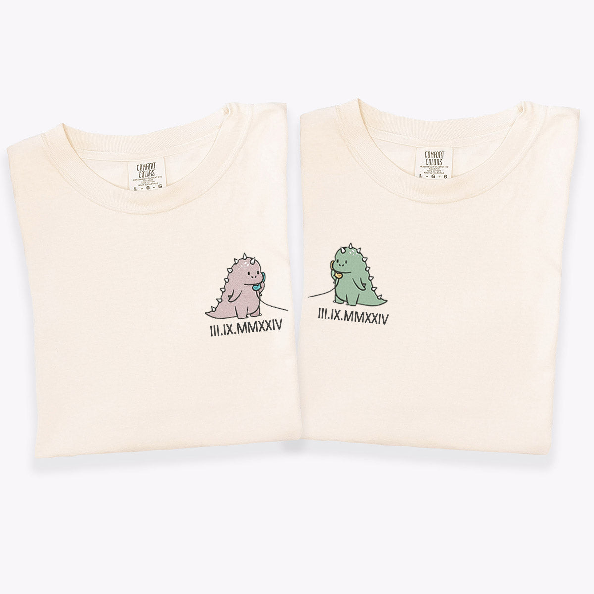 Custom Embroidered Funny Cartoon Streetwear Dinosaur Roman Numeral T-shirts for Couples