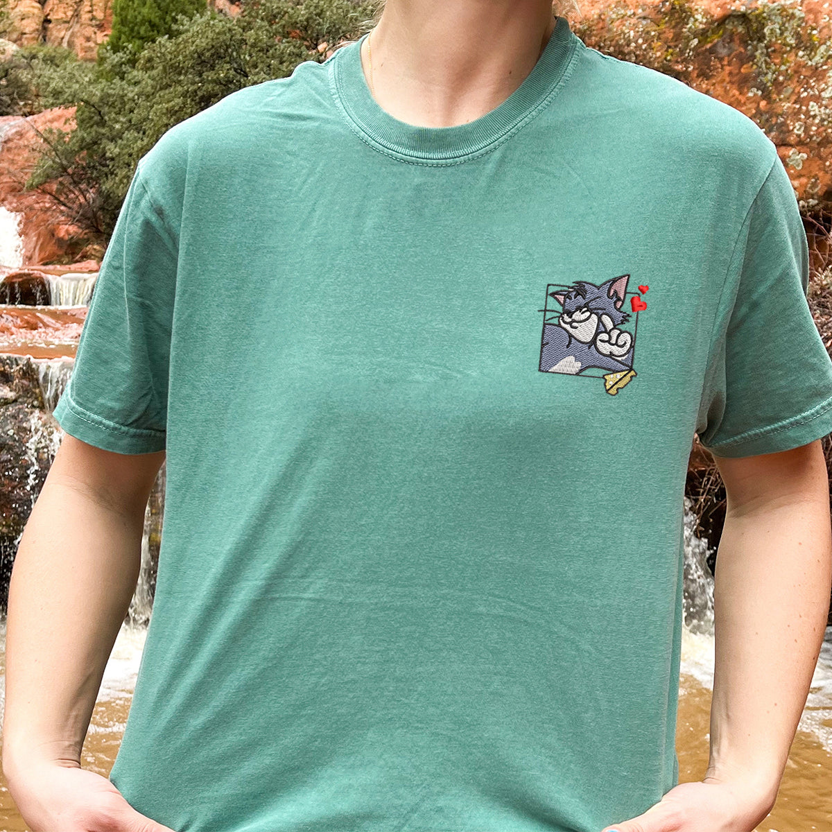 Custom Embroidered Funny Cat and Mouse Matching T-shirts for Couples