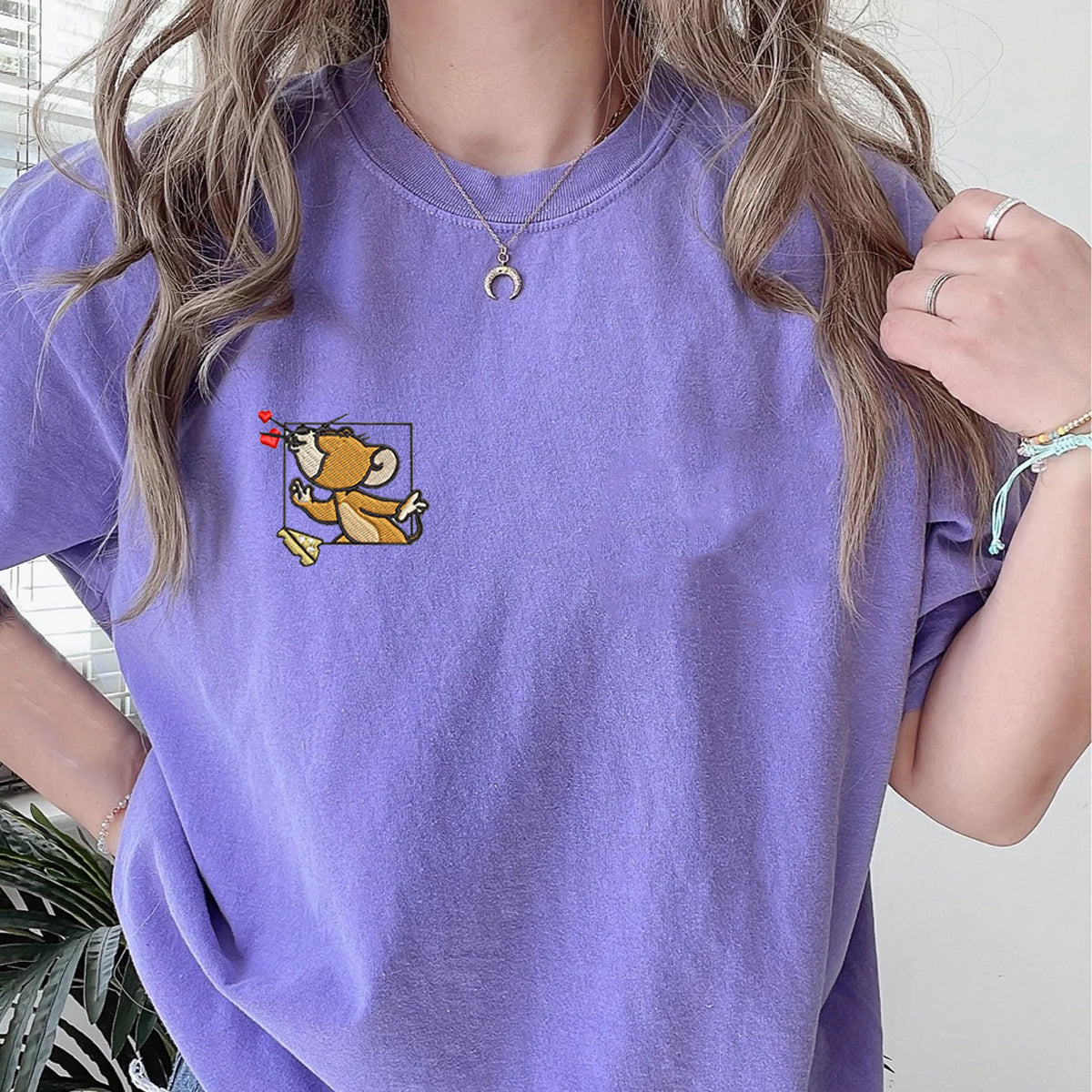 Custom Embroidered Funny Cat and Mouse Matching T-shirts for Couples