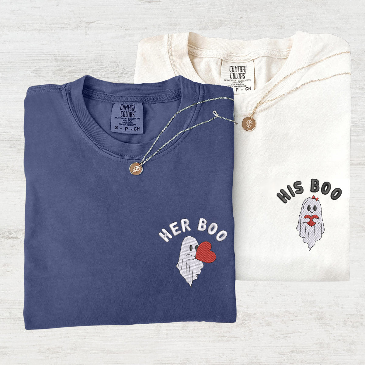 Custom Embroidered Ghost Her His Boo T-shirts for Couples