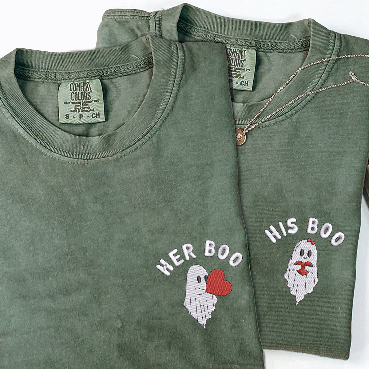 Custom Embroidered Ghost Her His Boo T-shirts for Couples