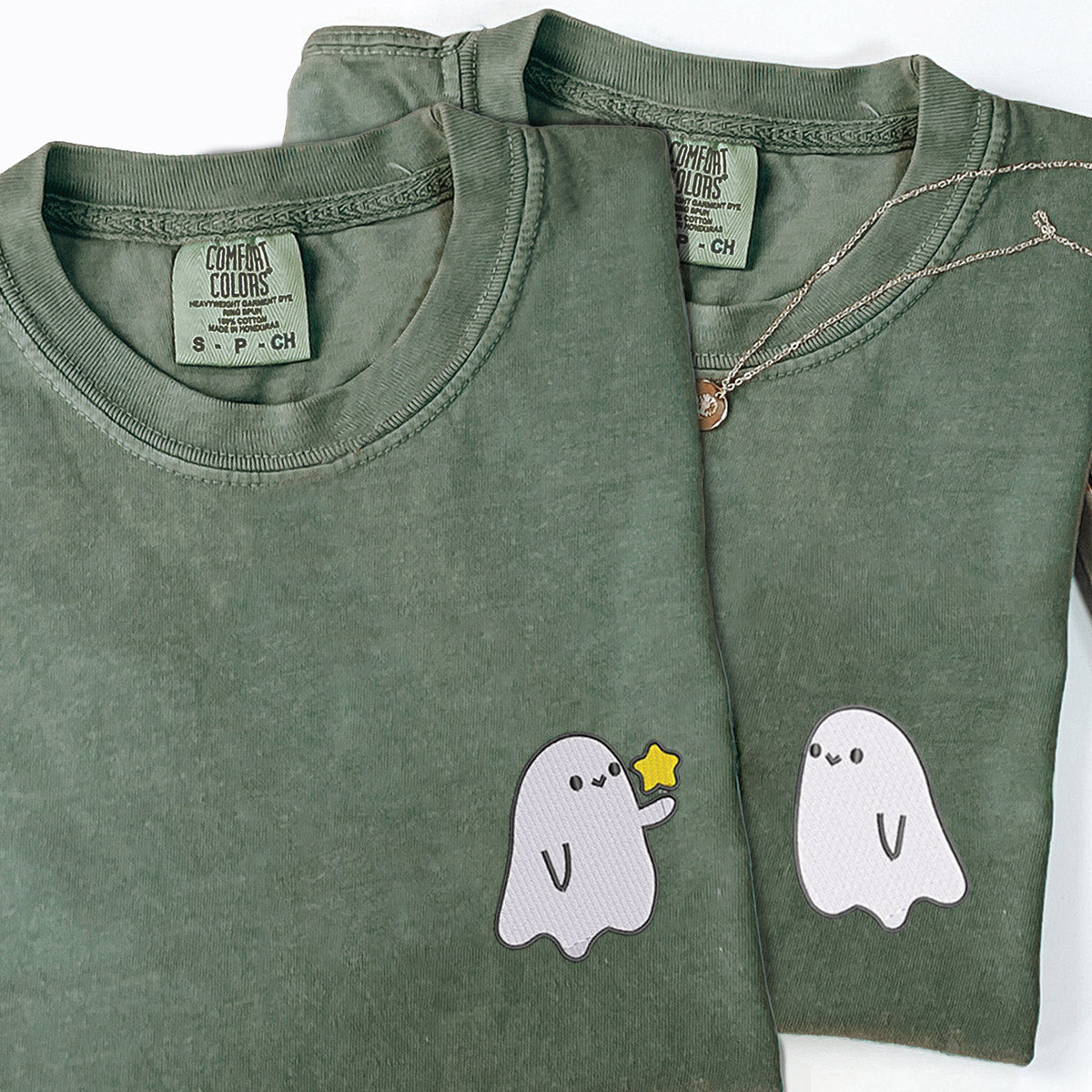 Custom Embroidered Ghost Spooky Season V2 Matching T-shirts for Couples