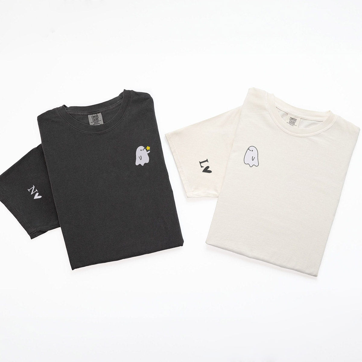 Custom Embroidered Ghost Spooky Season V2 Matching T-shirts for Couples