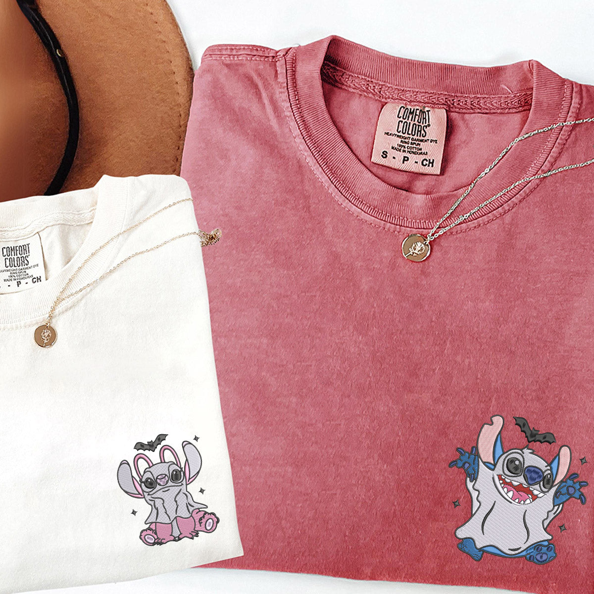 Custom Embroidered Halloween Cute Ghost Matching T-shirts for Couples