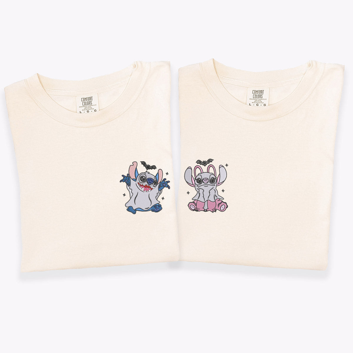 Custom Embroidered Halloween Cute Ghost Matching T-shirts for Couples
