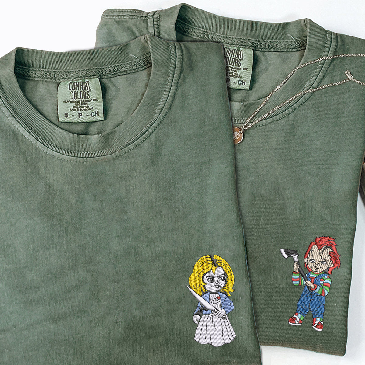 Custom Embroidered Halloween Doll Matching T-shirts for Couples