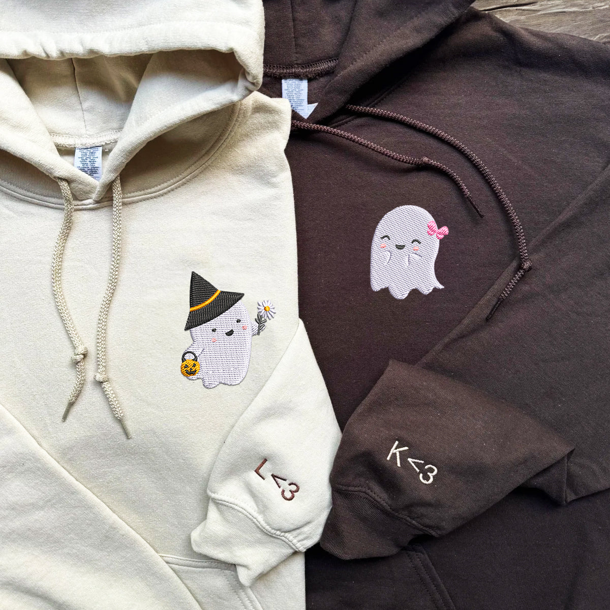 Custom Embroidered Halloween Hoodies For Couples, Halloween Couples Cute Ghost Boo Embroidered Hoodie, Ghost Spooky Hoodie