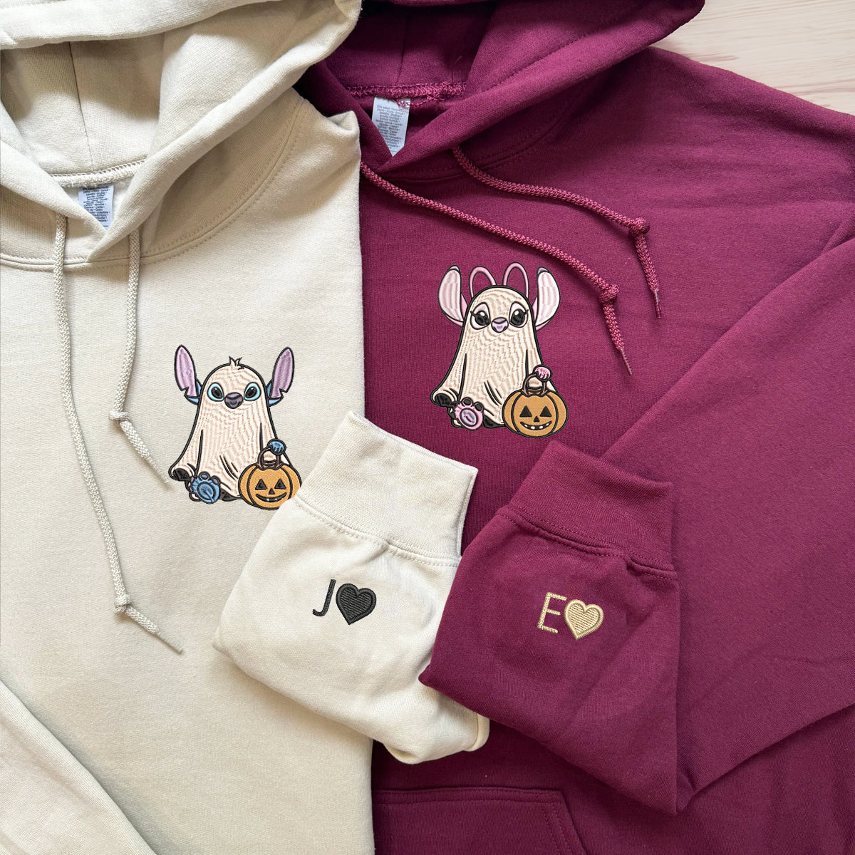 Custom Embroidered Halloween Hoodies For Couples, Trick or Treat Ghost Couples Embroidered Matching Hoodie