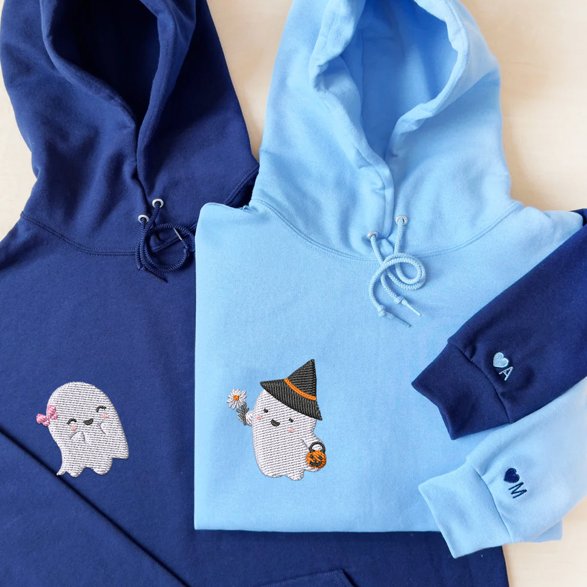 Custom Embroidered Halloween Sweatshirts For Couples, Halloween Couples Cute Ghost Boo Embroidered Sweatshirt, Ghost Spooky Sweater