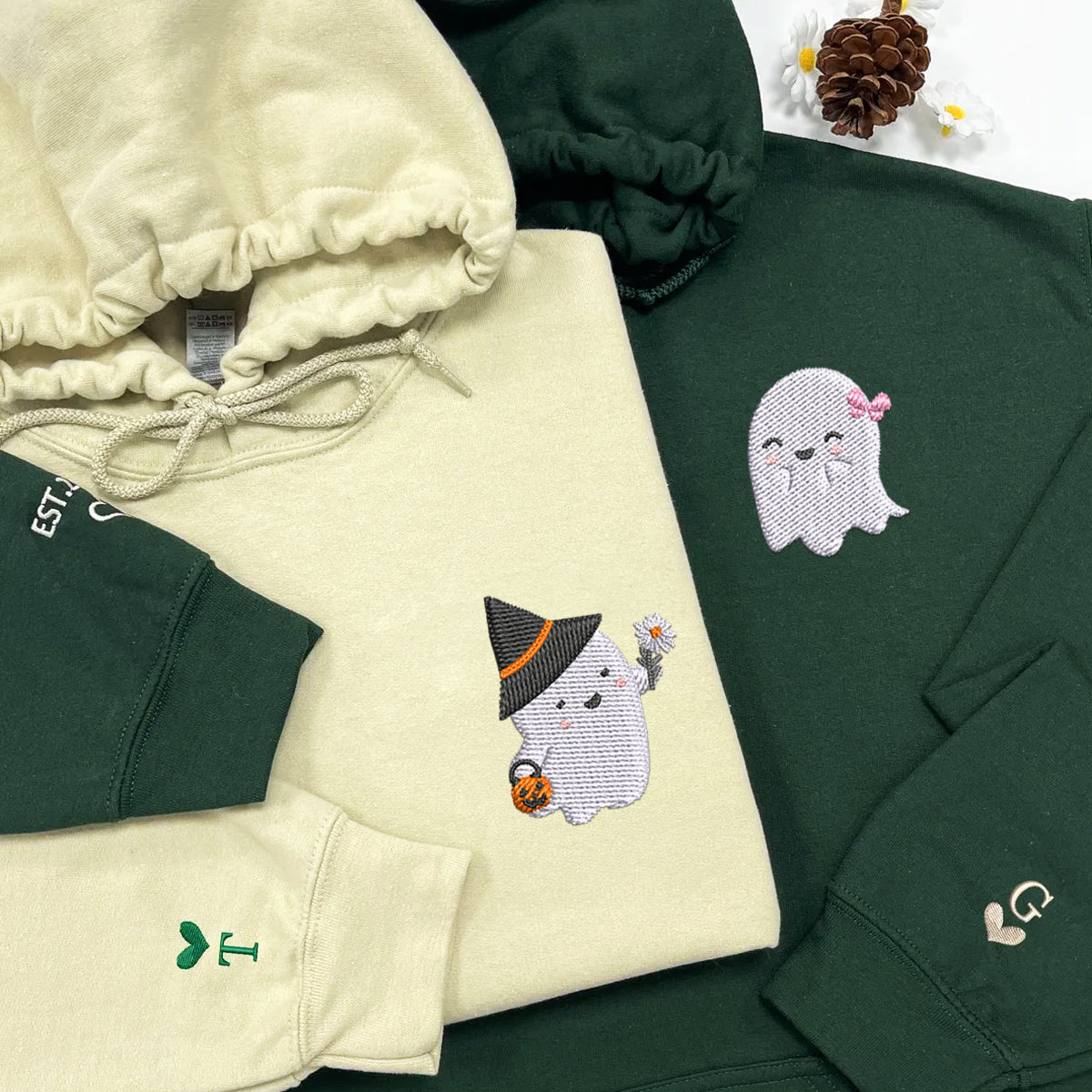 Custom Embroidered Halloween Sweatshirts For Couples, Halloween Couples Cute Ghost Boo Embroidered Sweatshirt, Ghost Spooky Sweater