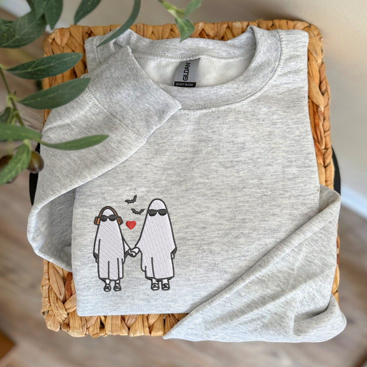 Custom Embroidered Halloween Sweatshirts For Couples, Halloween Couples Ghost Embroidered Sweatshirt, Ghost Season Embroidered Sweater