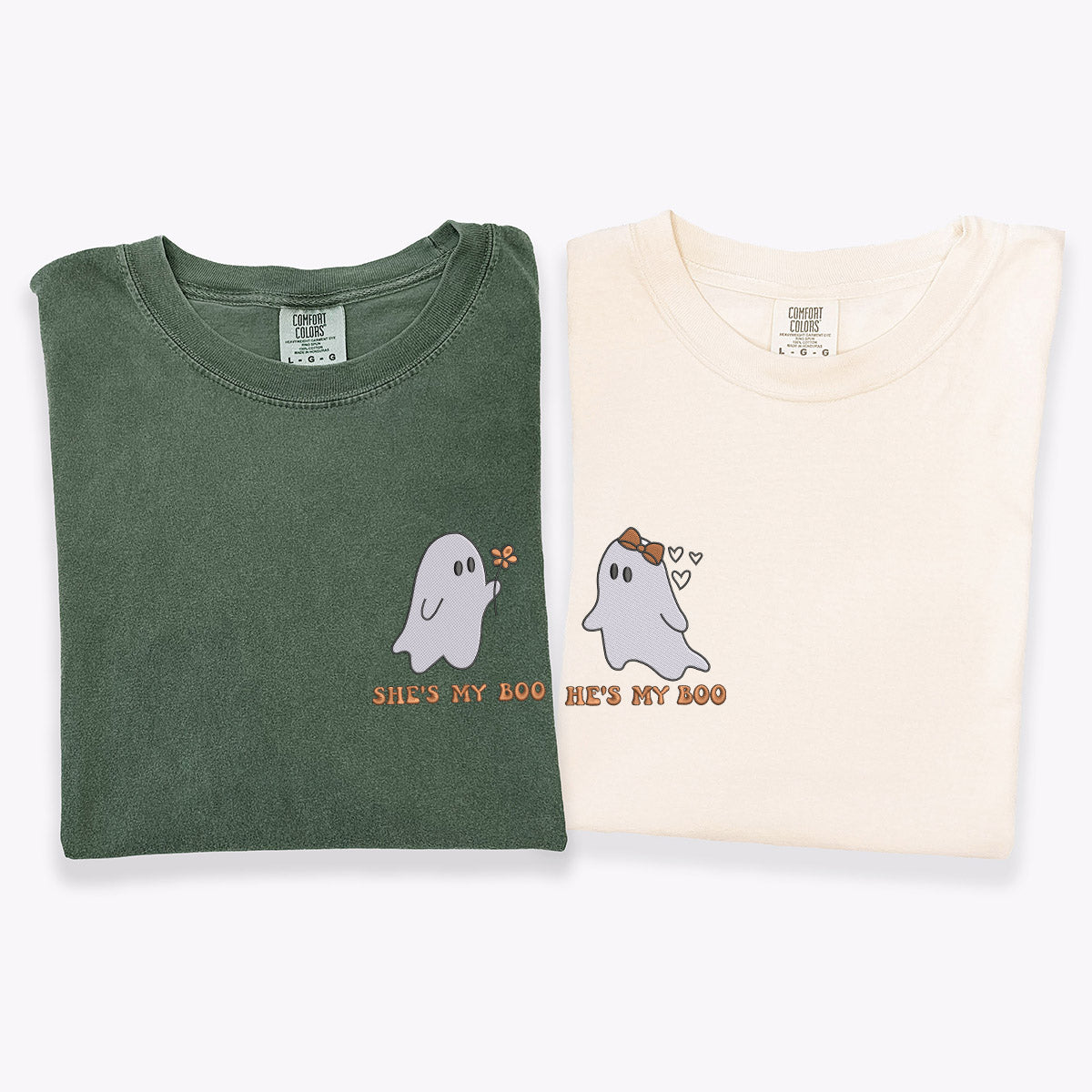 Custom Embroidered He's My Boo She's My Boo Halloween T-shirts for Couples