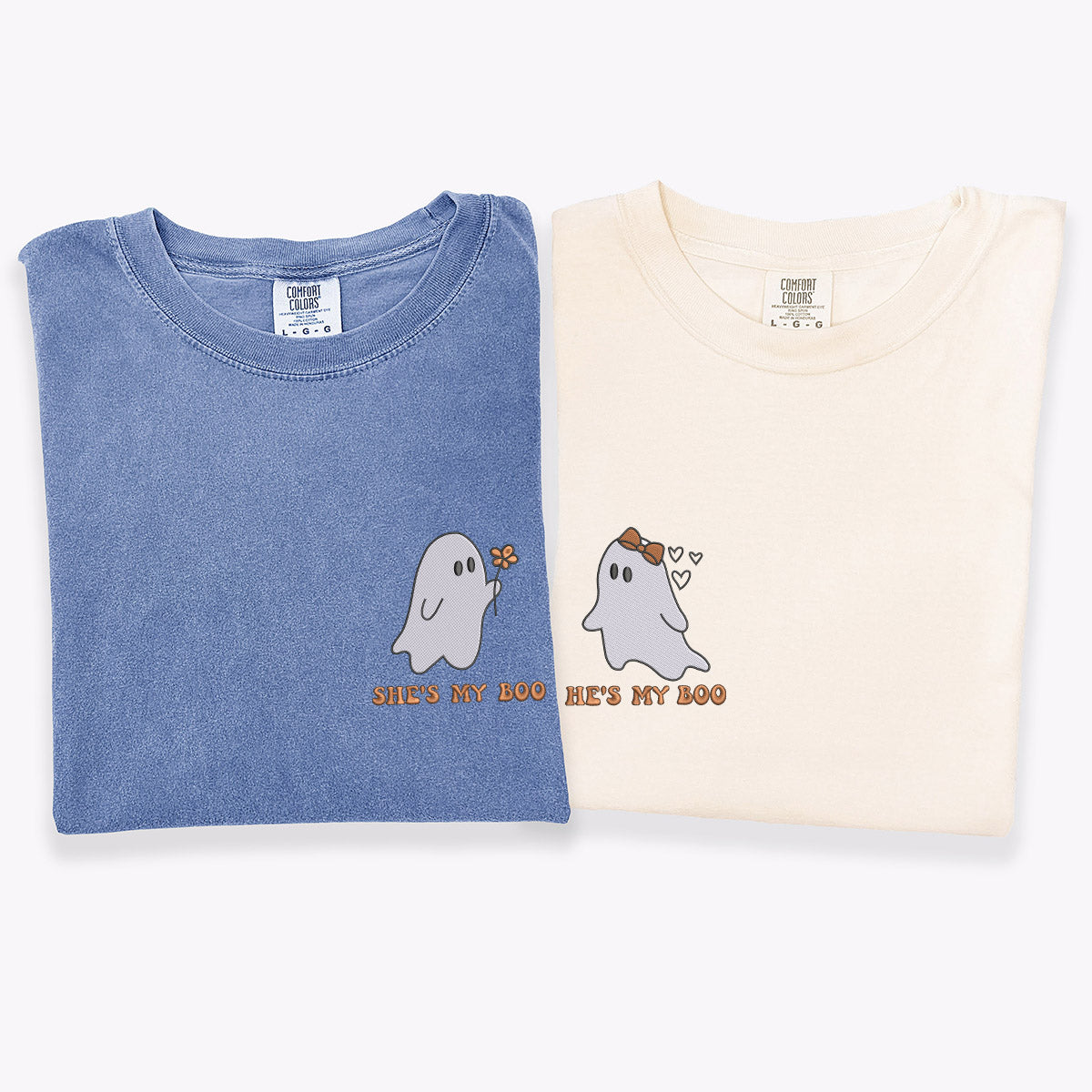 Custom Embroidered He's My Boo She's My Boo Halloween T-shirts for Couples