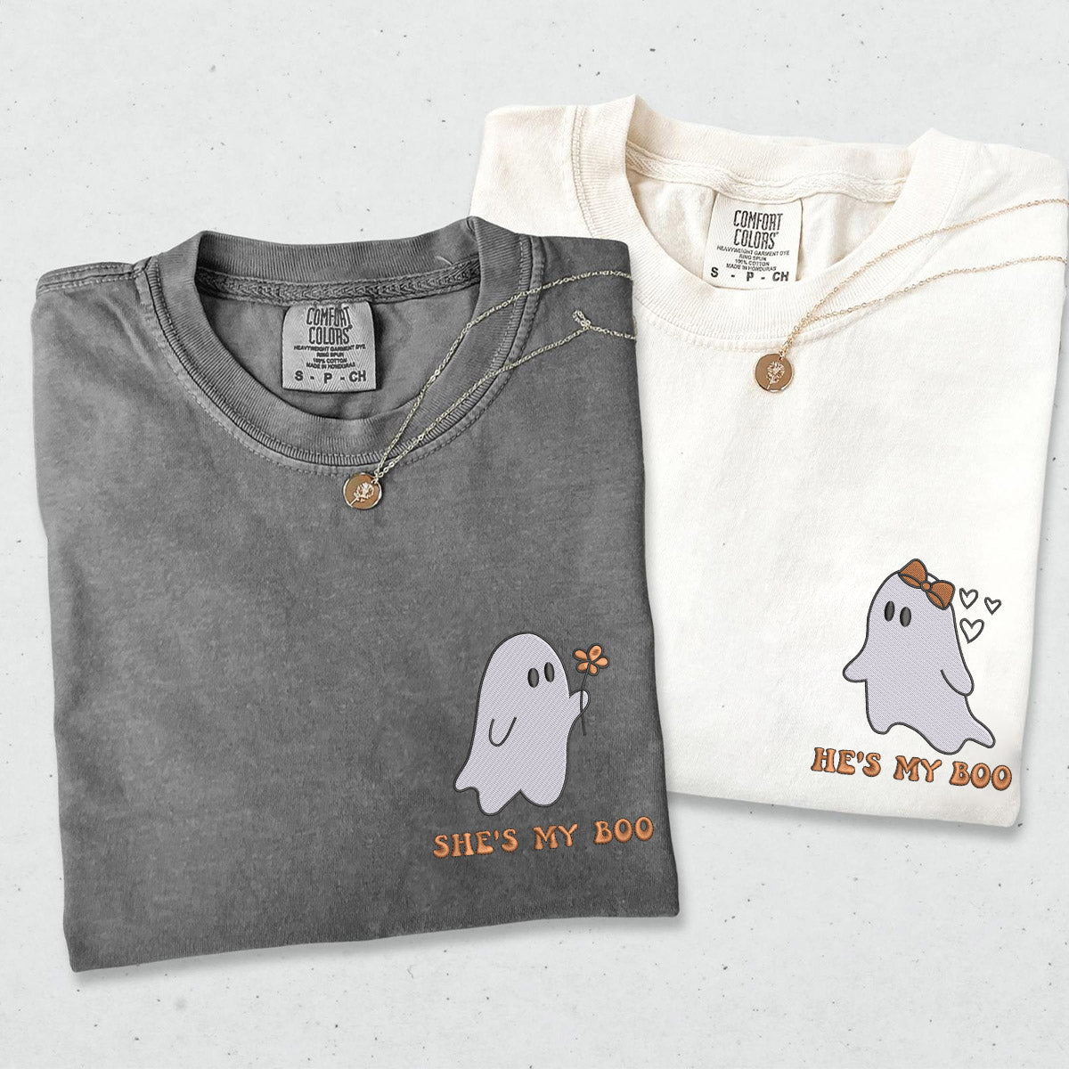 Custom Embroidered He's My Boo She's My Boo Halloween T-shirts for Couples