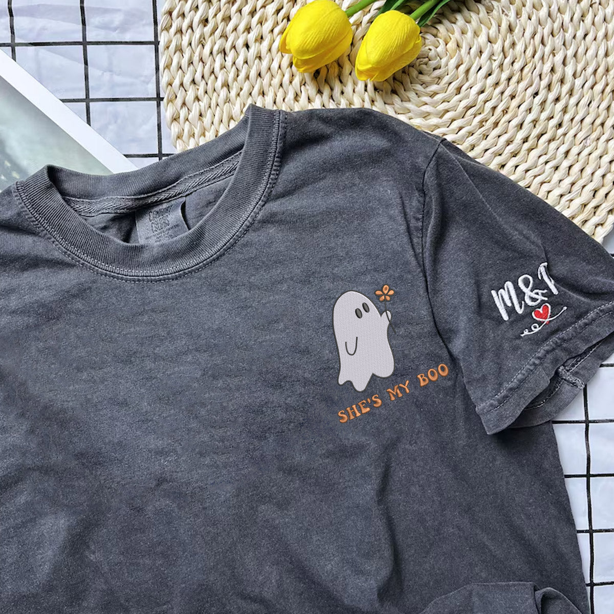 Custom Embroidered He's My Boo She's My Boo Halloween T-shirts for Couples