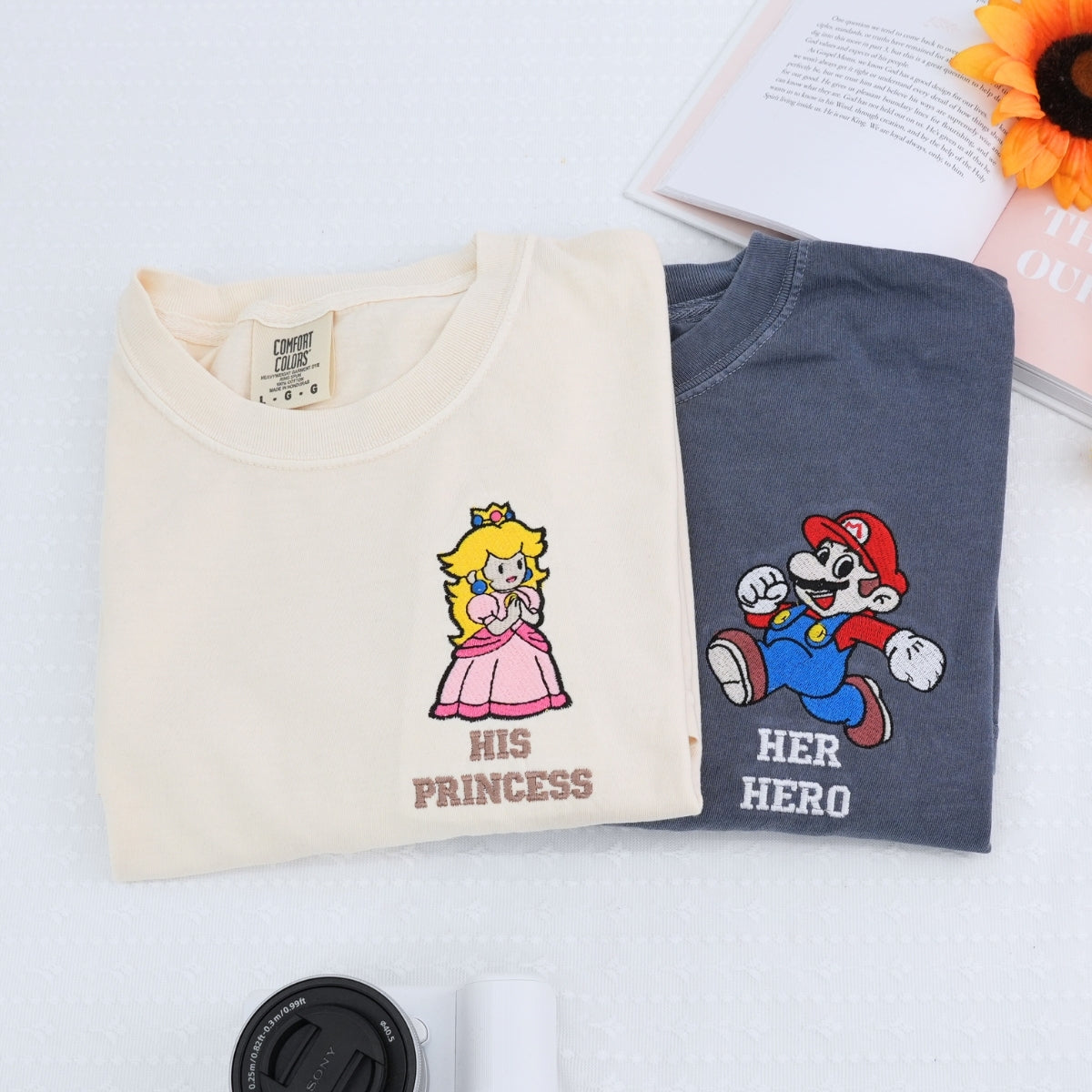 Custom Embroidered Her Hero and His Princess Couple T-shirts