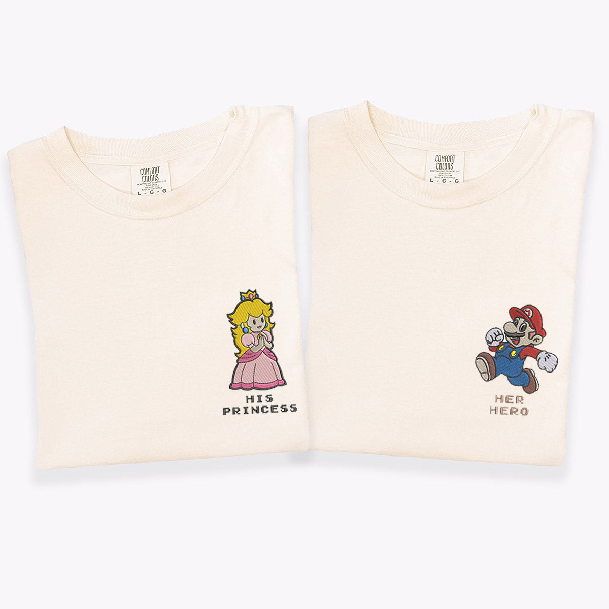 Custom Embroidered Her Hero and His Princess Couple T-shirts