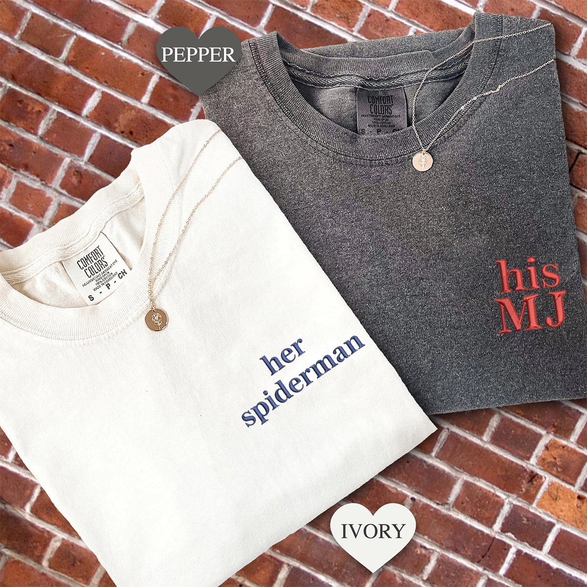 Custom Embroidered Her Spiderman His MJ T-shirts for Couples