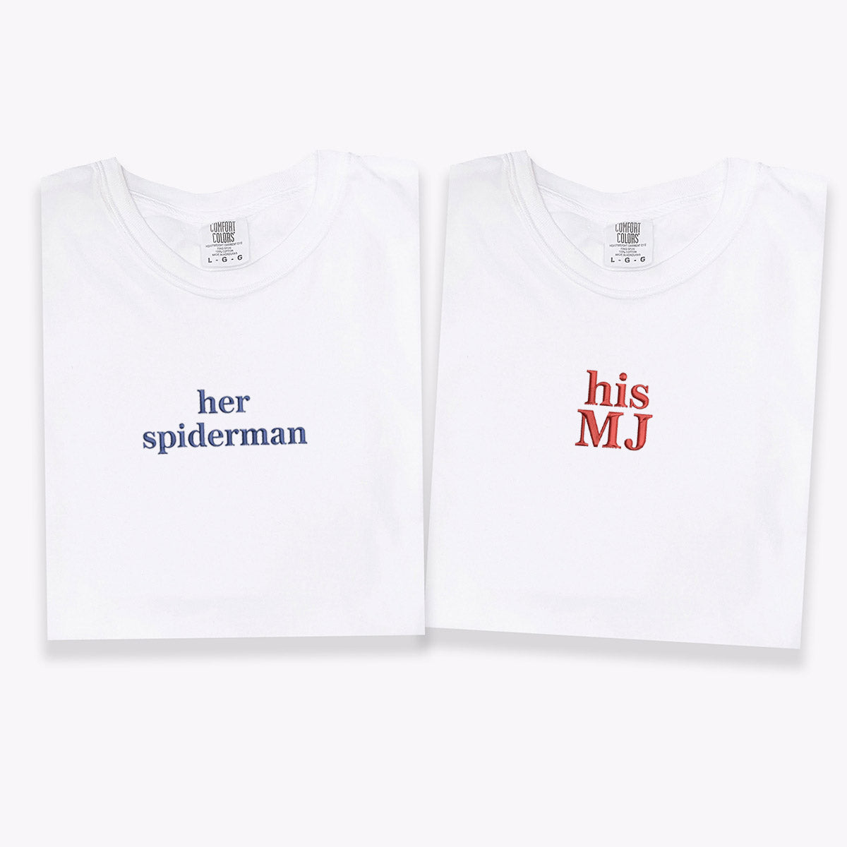 Custom Embroidered Her Spiderman His MJ T-shirts for Couples