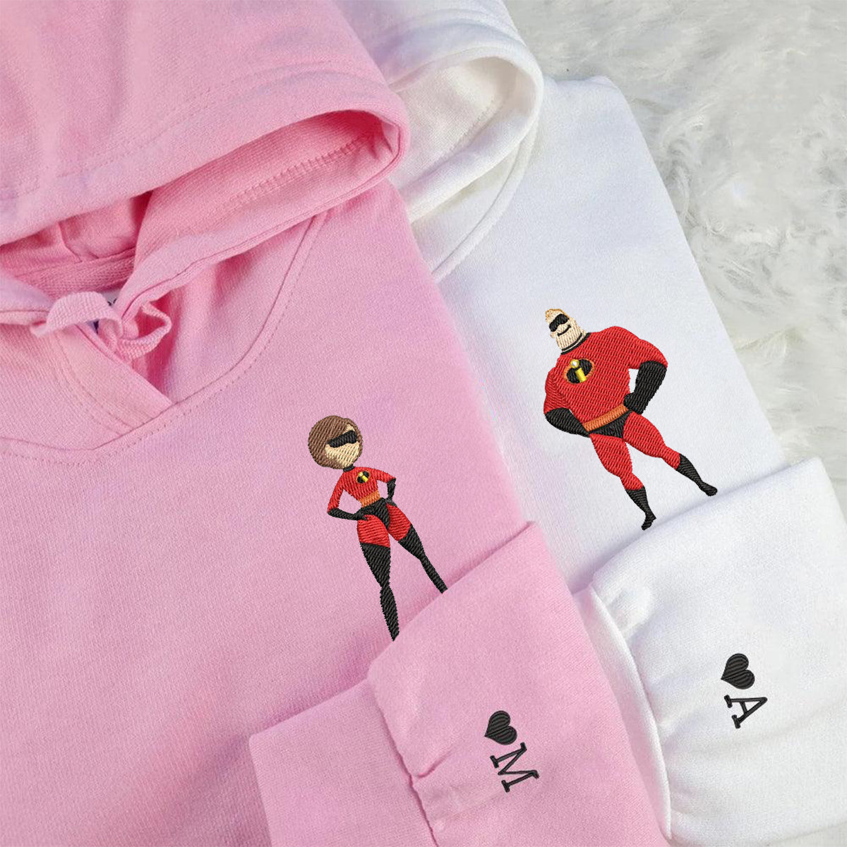 Custom Embroidered Hoodie for Couples, Fun Superhero Inspired Embroidered Matching Outfit