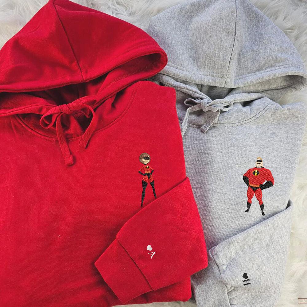 Custom Embroidered Hoodie for Couples, Fun Superhero Inspired Embroidered Matching Outfit