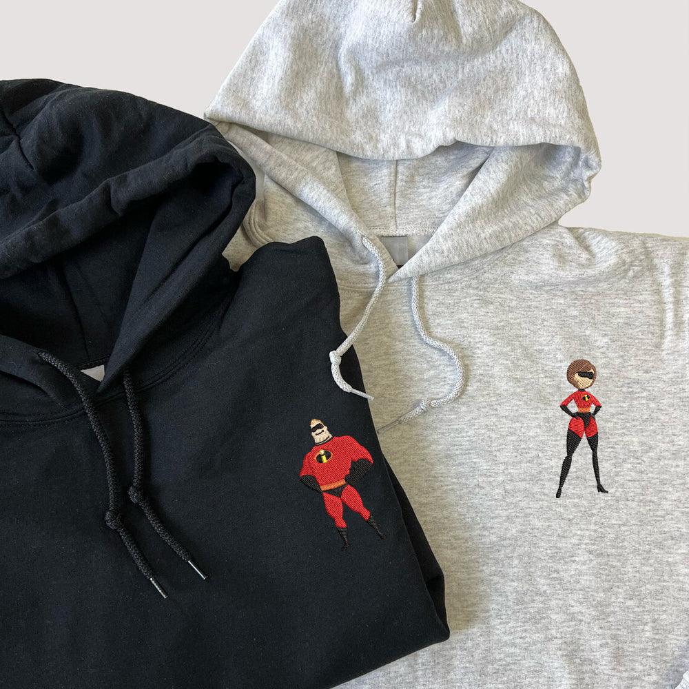 Custom Embroidered Hoodie for Couples, Fun Superhero Inspired Embroidered Matching Outfit