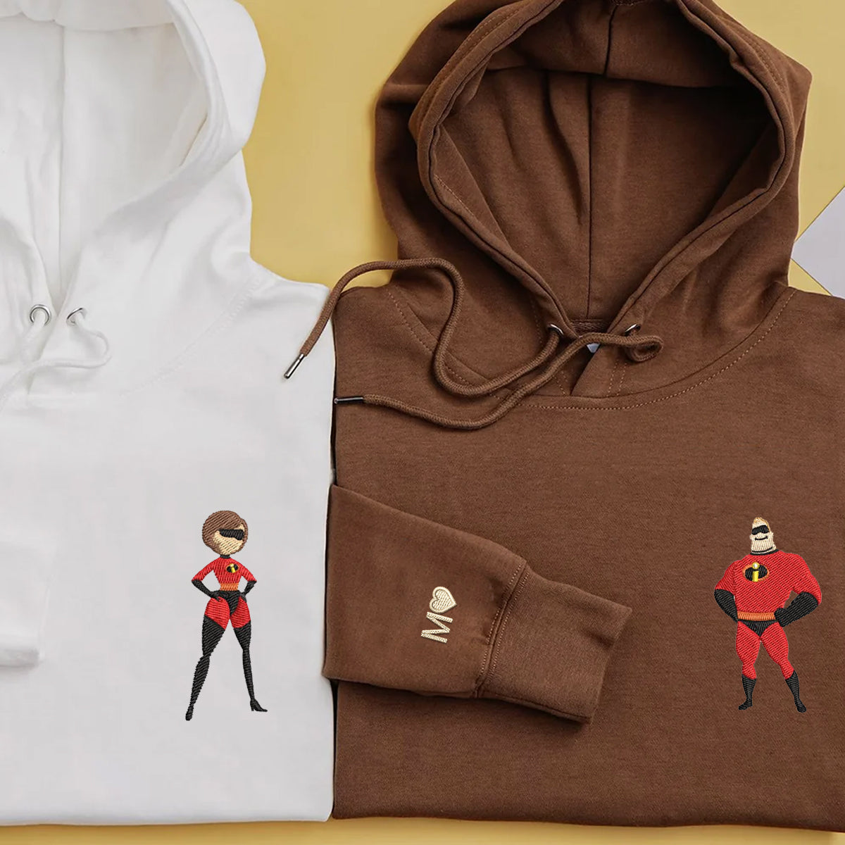 Custom Embroidered Hoodies For Couples, Couples With Matching Hoodies, Cute Cartoon Incredible Couples Embroidered Hoodie