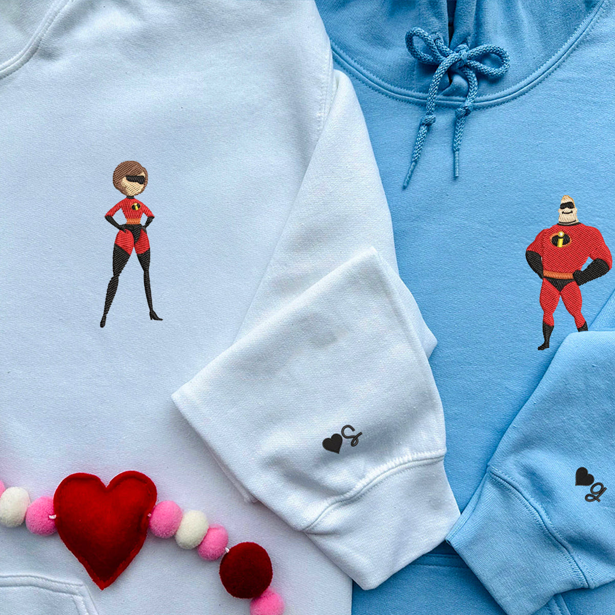 Custom Embroidered Hoodies For Couples, Couples With Matching Hoodies, Cute Cartoon Incredible Couples Embroidered Hoodie