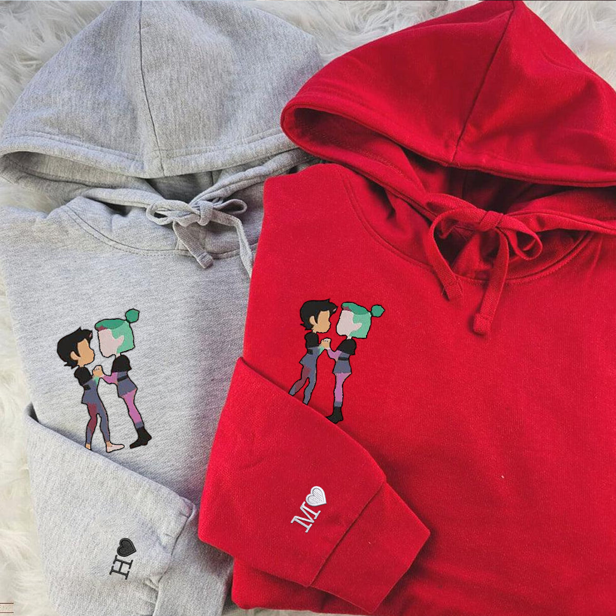 Custom Embroidered Hoodies For Couples, Couples With Matching Hoodies, His Her Hoodies, Cute Cartoon Couples Embroidered Hoodie