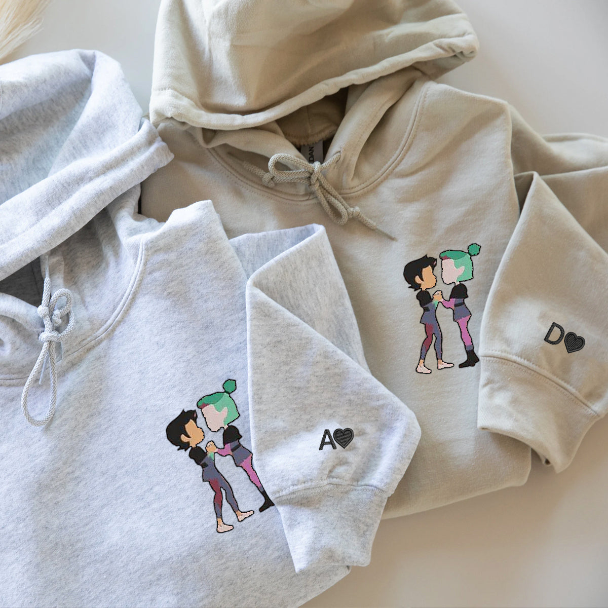 Custom Embroidered Hoodies For Couples, Couples With Matching Hoodies, His Her Hoodies, Cute Cartoon Couples Embroidered Hoodie