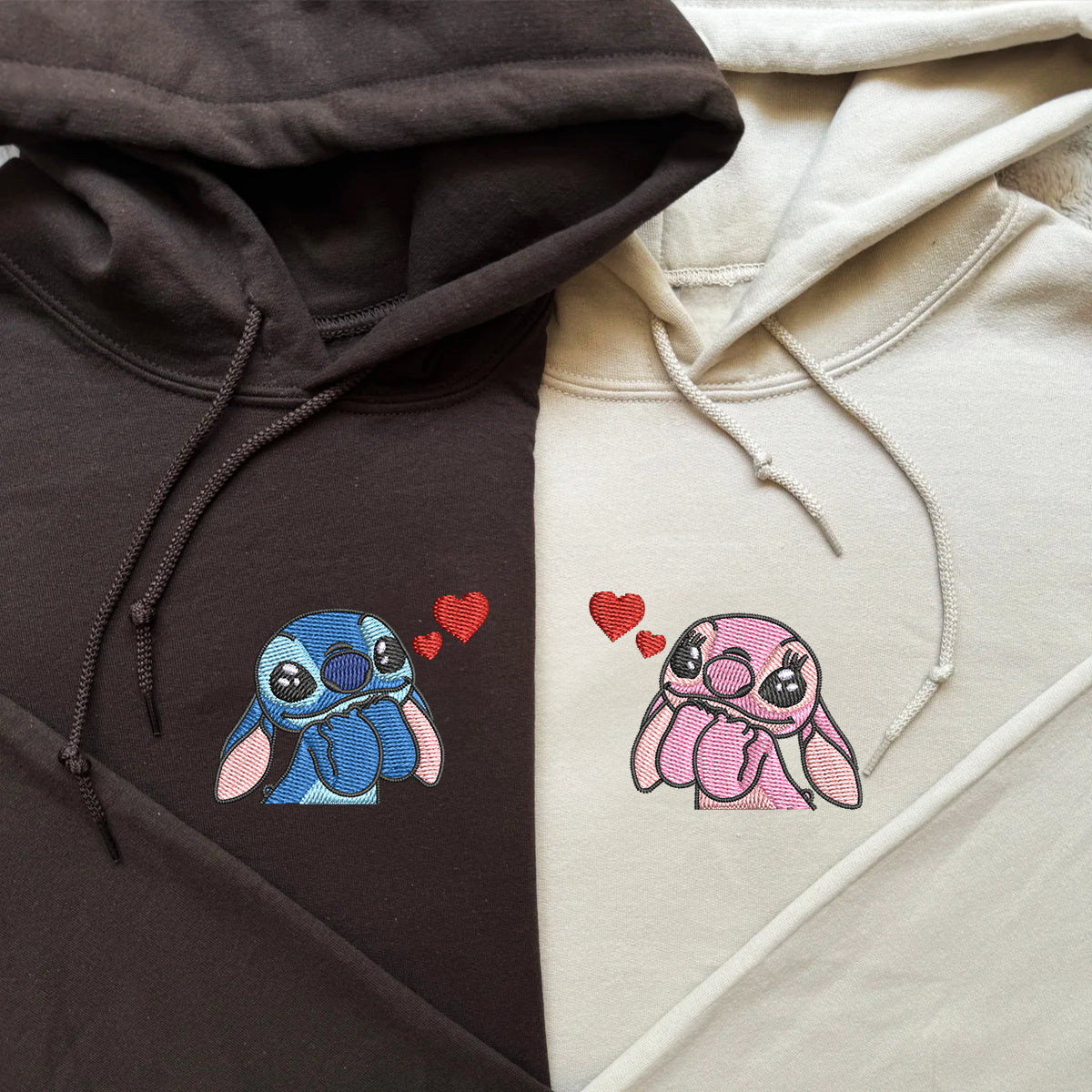 Custom Embroidered Hoodies For Couples, Couples With Matching Hoodies, His Her Hoodies, Cute Stitch x Angel Couples Embroidered Hoodie