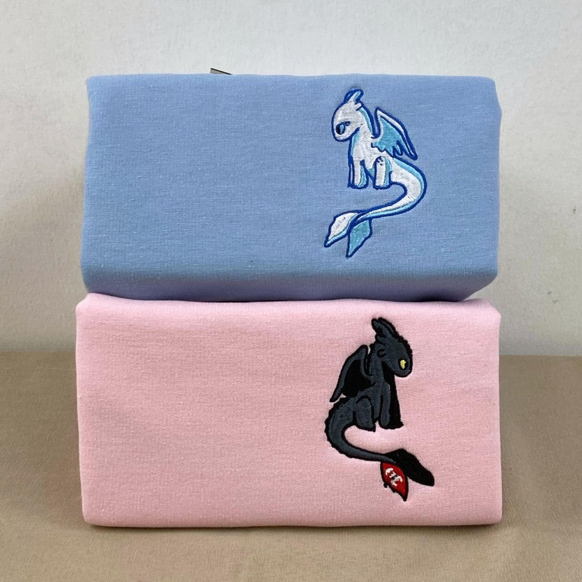 Custom Embroidered Hoodies For Couples, Custom Matching Couple Hoodie, Cartoon Cute Black Dragon x White Dragon Couples Embroidered Hoodie