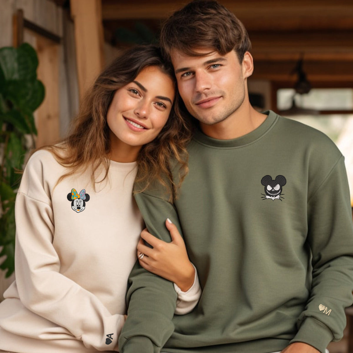 Custom Matching Hoodies for Couples, Playful Cartoon Inspired Embroidered Matching Hoodie