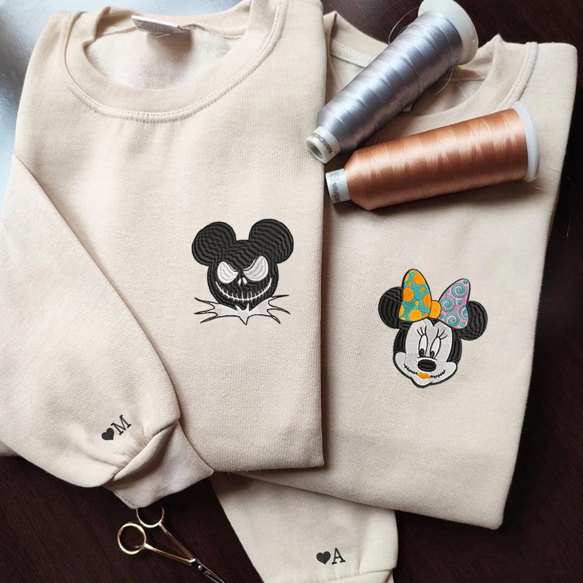 Custom Embroidered Hoodies For Couples, Custom Matching Couple Hoodie, Cartoon Jack Sally Mouses Couples Embroidered Hoodie