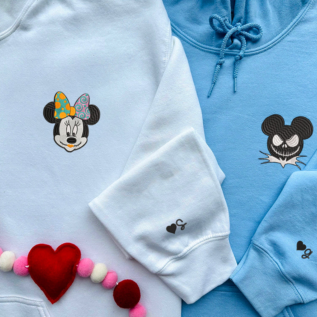 Custom Matching Hoodies for Couples, Playful Cartoon Inspired Embroidered Matching Hoodie