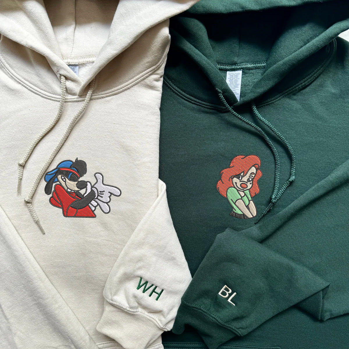 Custom Embroidered Hoodies For Couples, Custom Matching Couple Hoodie, Cartoon Max n Rox Couples Embroidered Hoodie V3