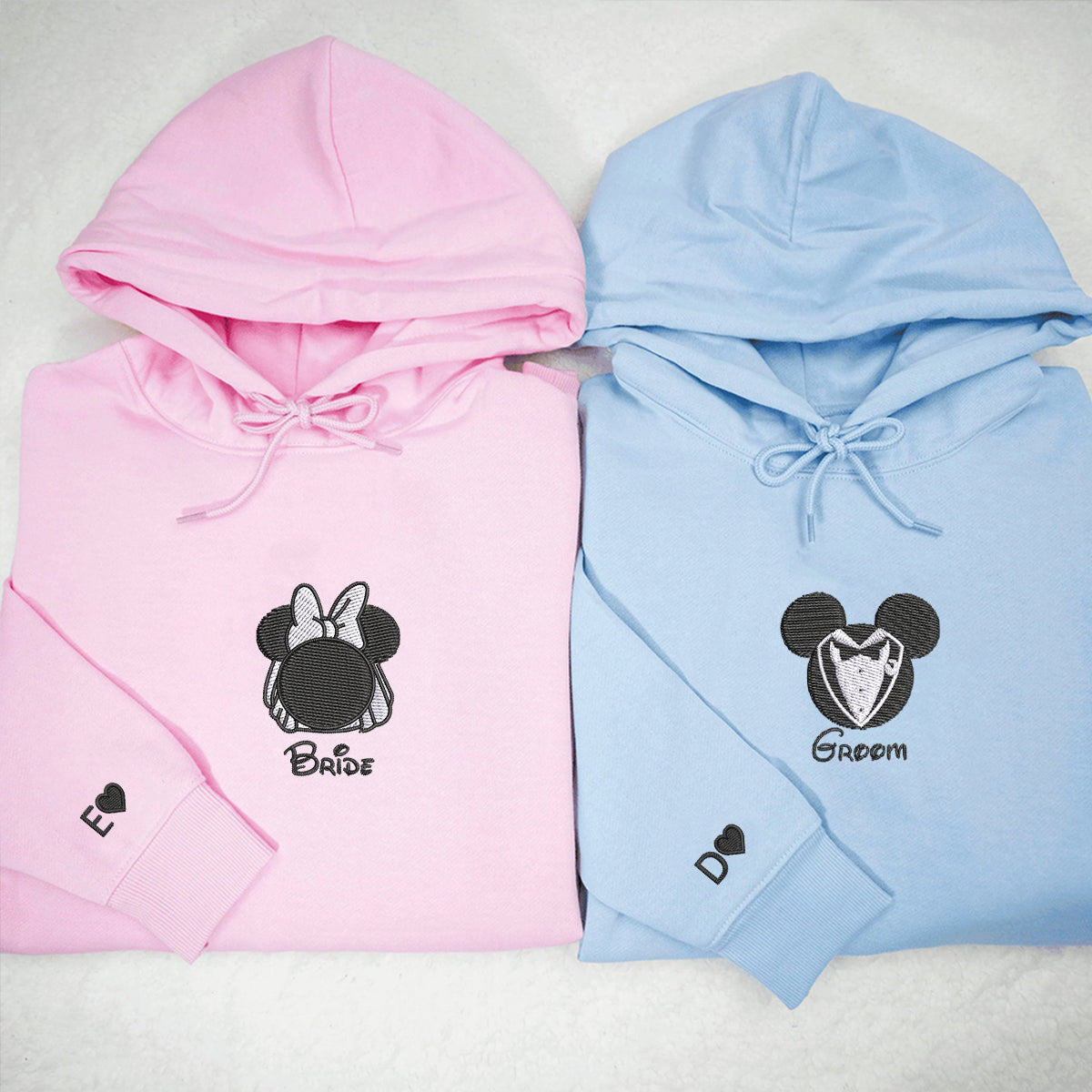 Custom Embroidered Hoodies For Couples, Custom Matching Couple Hoodie, Cartoon Mouses Bride Groom Couples Embroidered Hoodie