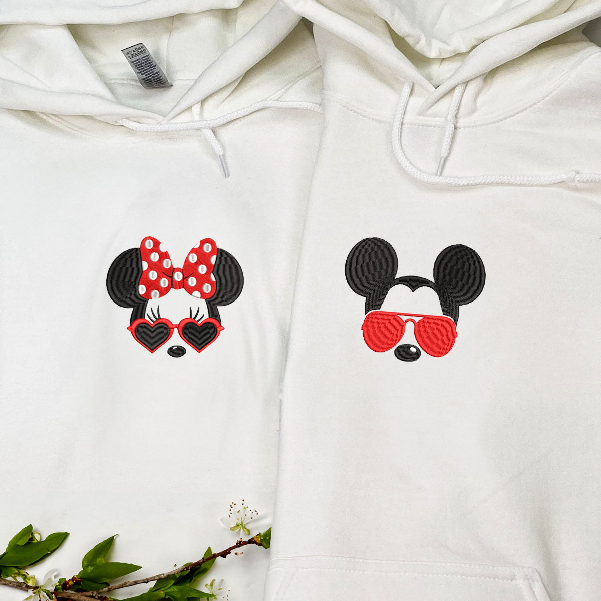 Custom Embroidered Hoodies For Couples, Custom Matching Couple Hoodie, Cartoon Mouse Inspired Couples Embroidered Matching Hoodie